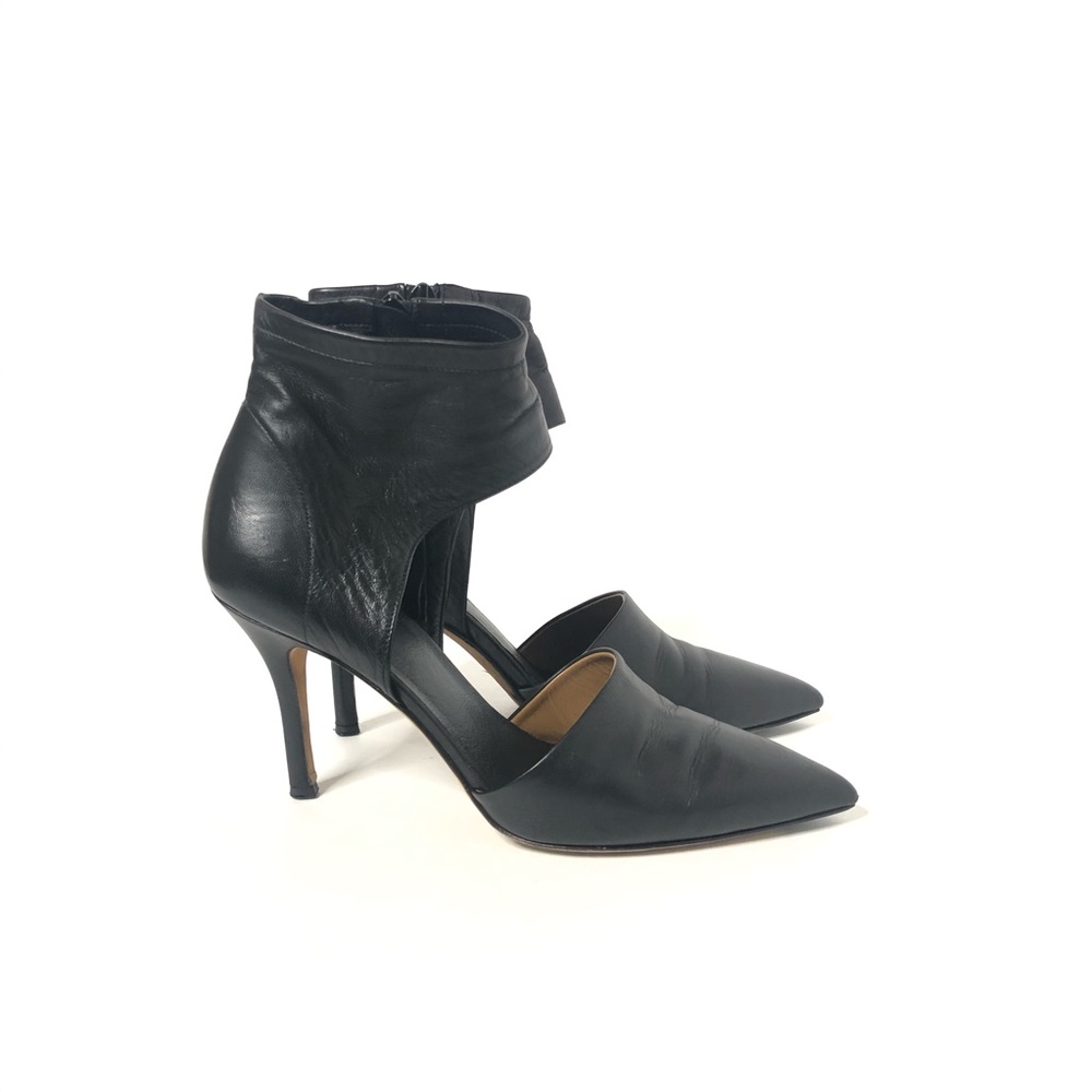 Vince Cristina Black Leather Ankle Wrap d’Orsay Pumps Size 8 Made in Italy